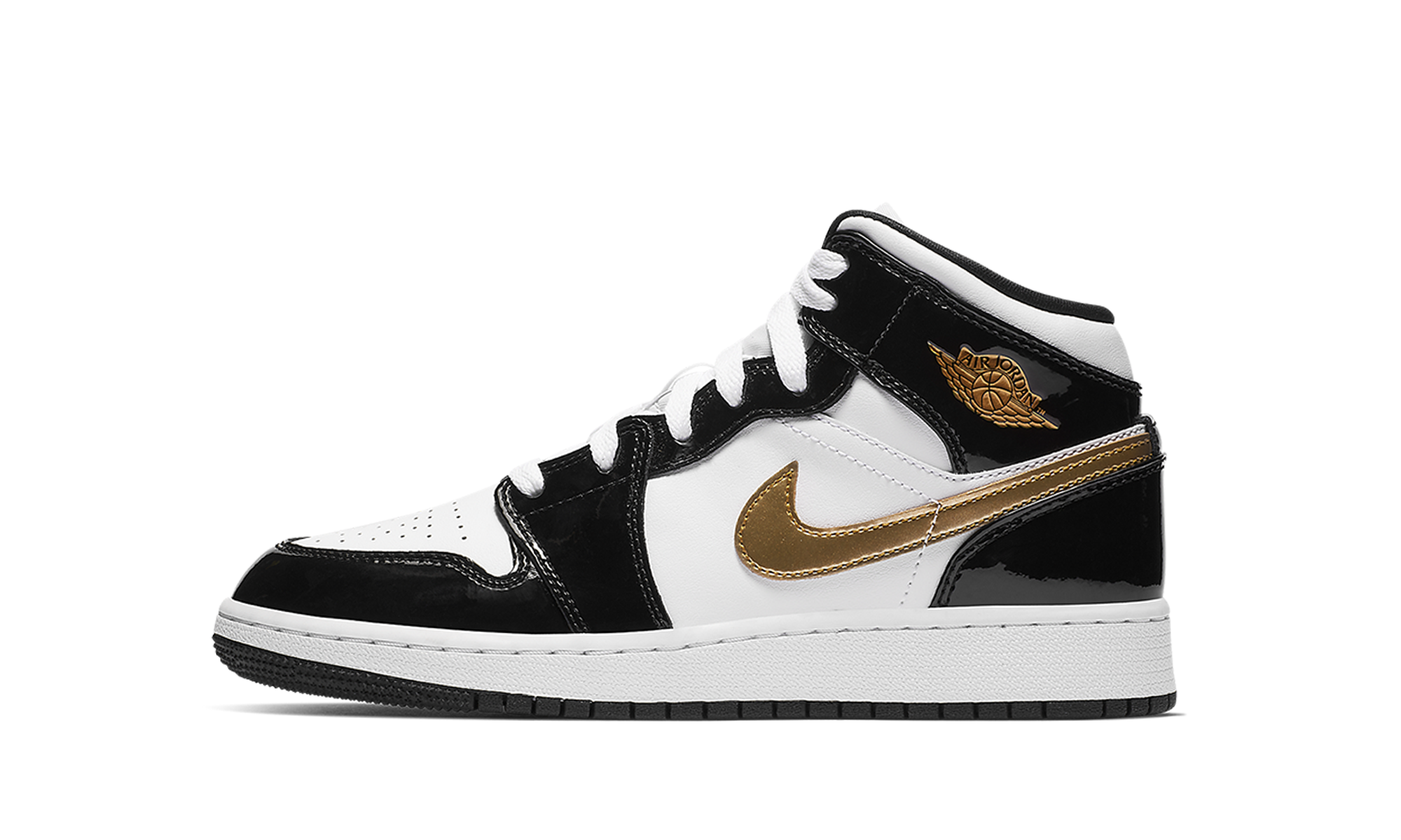 Air Jordan 1 Mid SE GS Black Gold Patent Leather BQ6931 007