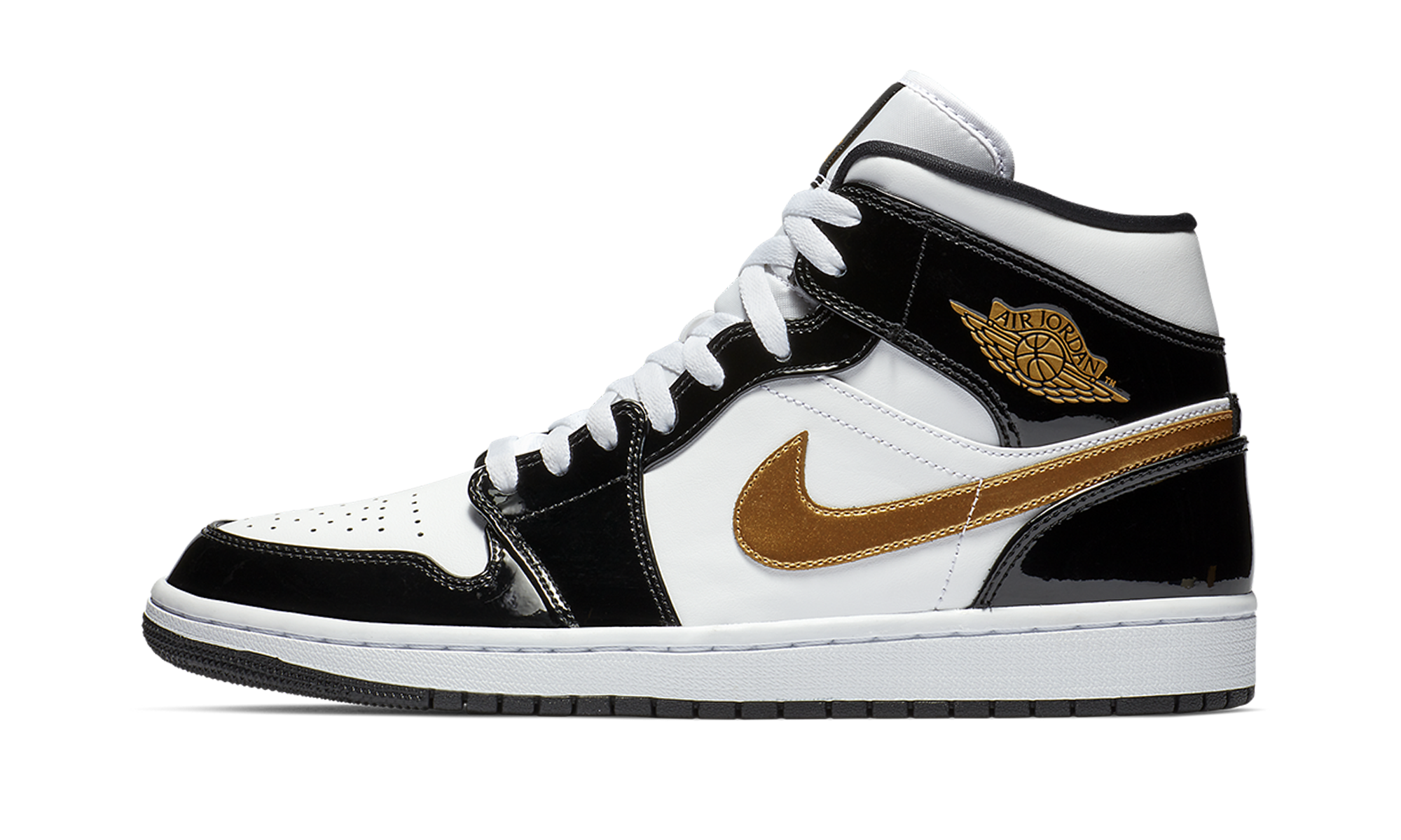 Air Jordan 1 Mid SE Black Gold Patent Leather 852542 007